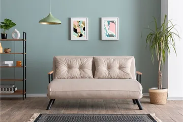 Alfredton 2-sits Bäddbar Fällbar Bäddsoffa i Tyg med Metallben - Ljusbeige - Möbler - Soffa - Bäddsoffa - 2 sits bäddsoffa