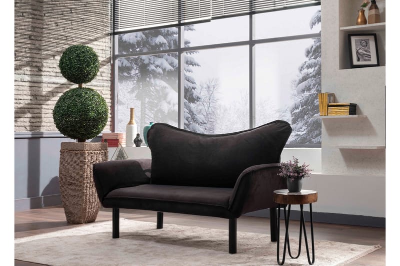 Annabelle 2-sits Längsbäddad Fällbar Bäddsoffa 66x182 cm i Sammet - Svart - Möbler - Soffa - Bäddsoffa - 2 sits bäddsoffa