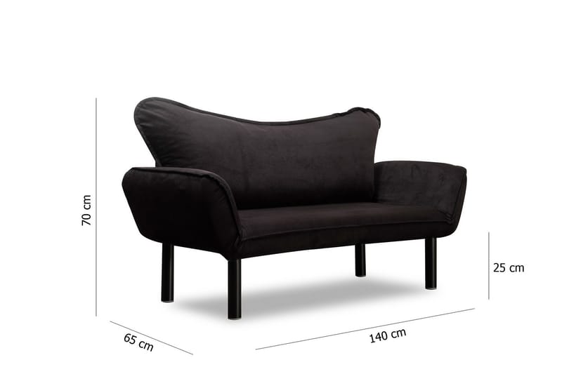 Annabelle 2-sits Längsbäddad Fällbar Bäddsoffa 66x182 cm i Sammet - Svart - Möbler - Soffa - Bäddsoffa - 2 sits bäddsoffa