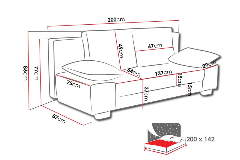 Bäddsoffa Laura 200x94x77 cm - Brun/Grå - Möbler - Soffa - Bäddsoffa - 2 sits bäddsoffa