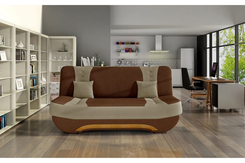 Bäddsoffa Mahalil - Brun|Beige - 2 sits bäddsoffa