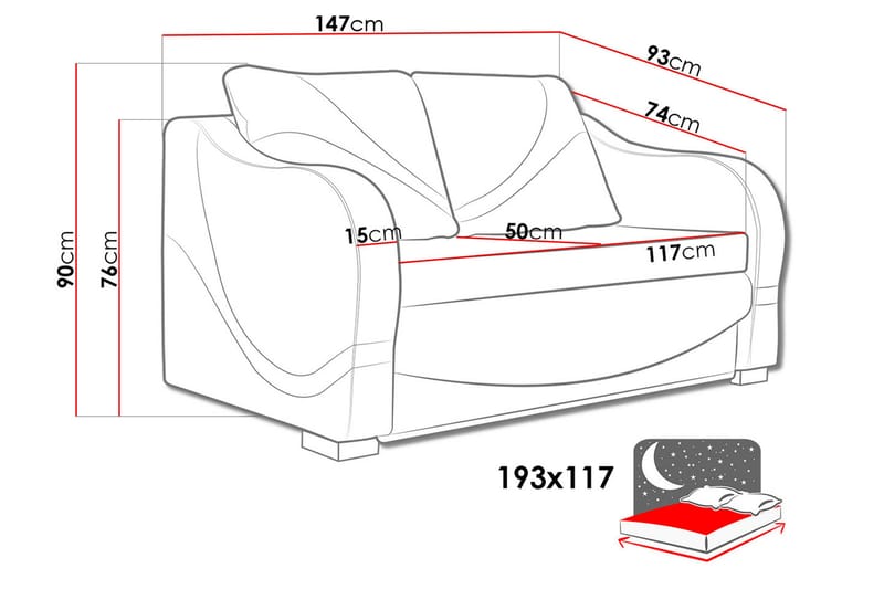 Bäddsoffa Tina 147x74x90 cm - Brun - 2 sits bäddsoffa