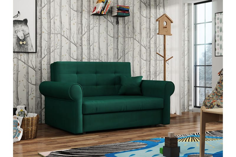 Bensbyn 2-sits Bäddbar Rektangulär Bäddsoffa i Tyg med Rullarmstöd - Grön - Möbler - Soffa - Bäddsoffa - 2 sits bäddsoffa