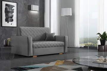 Bensbyn 2-sits Bäddsoffa 115x196 cm Bäddbar Diamantsydd i Sammet - Grå - Möbler - Soffa - Bäddsoffa - 2 sits bäddsoffa