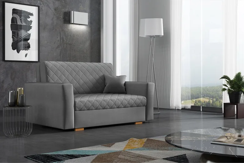 Bensbyn 2-sits Bäddsoffa 115x196 cm Bäddbar Diamantsydd i Sammet - Grå - Möbler - Soffa - Bäddsoffa - 2 sits bäddsoffa