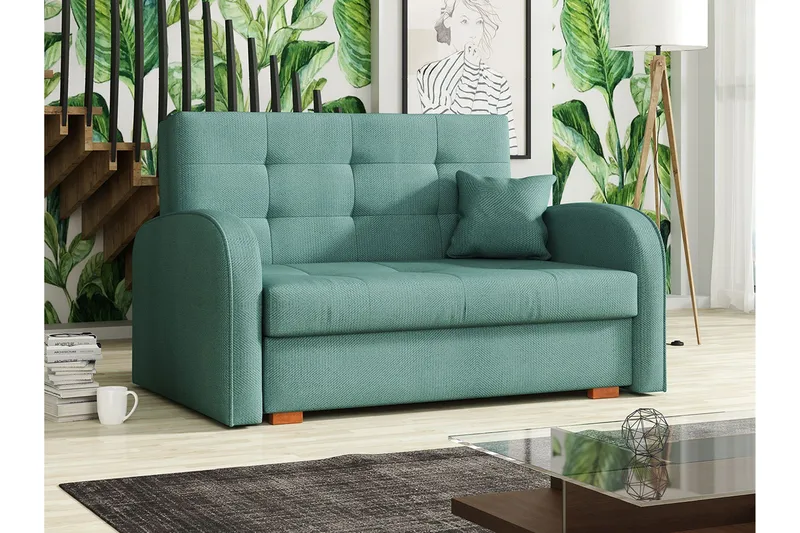 Bensbyn 2-sits Längsbäddad Bäddsoffa 112x196 cm med Förvaring i Tyg - Blå|Grön - Möbler - Soffa - Bäddsoffa - 2 sits bäddsoffa
