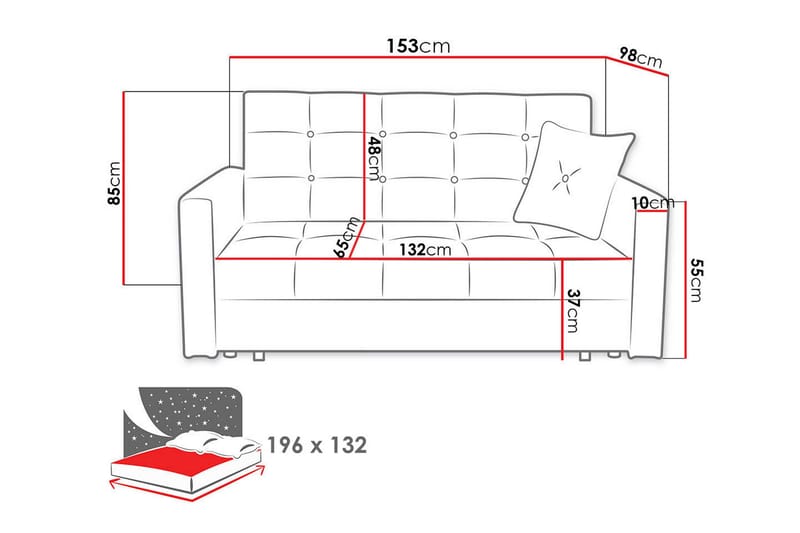 Bensbyn 2-sits Rektangulär Bäddsoffa 132x196 cm med Förvaring i Tyg - Grå - Möbler - Soffa - Bäddsoffa - 2 sits bäddsoffa