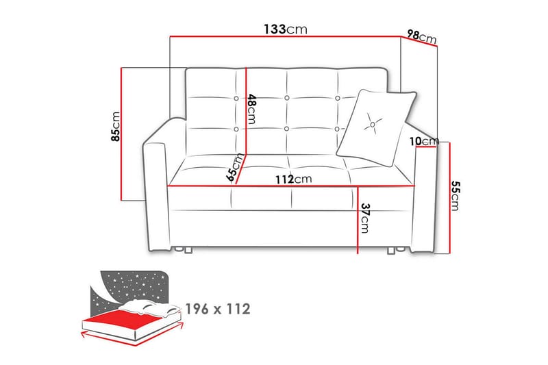 Bensbyn 2-sits Utdragbar Bäddsoffa 112x196 cm med Förvaring i Tyg - Grå - Möbler - Soffa - Bäddsoffa - 2 sits bäddsoffa