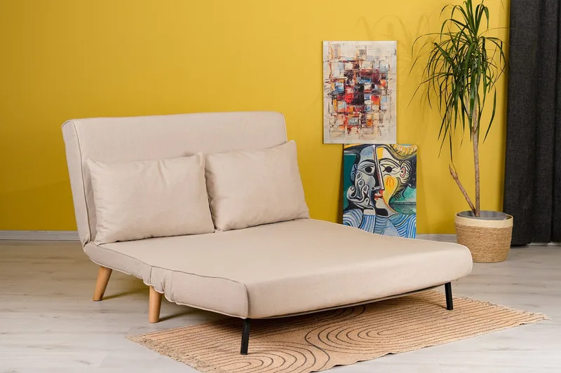 Daigo 2-sits Fällbar Framåtbäddad Bäddsoffa 120x180 cm i Tyg - Beige - Möbler - Soffa - Bäddsoffa - 2 sits bäddsoffa