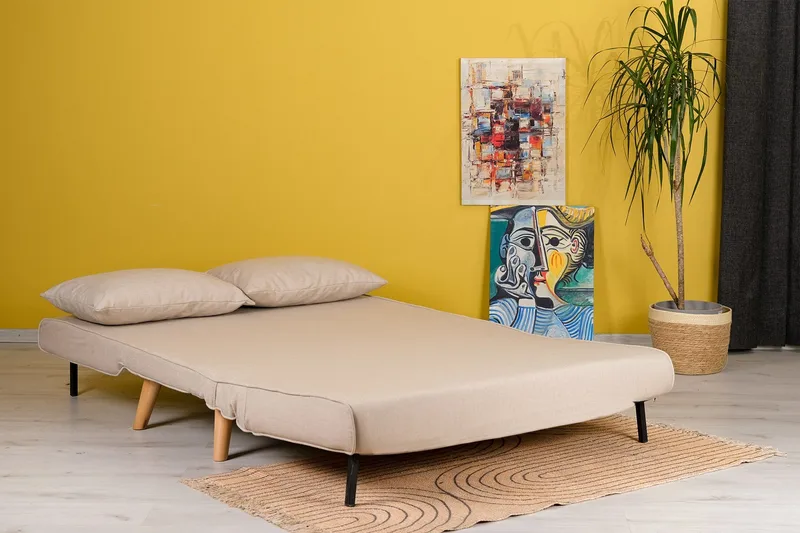 Daigo 2-sits Fällbar Framåtbäddad Bäddsoffa 120x180 cm i Tyg - Beige - Möbler - Soffa - Bäddsoffa - 2 sits bäddsoffa
