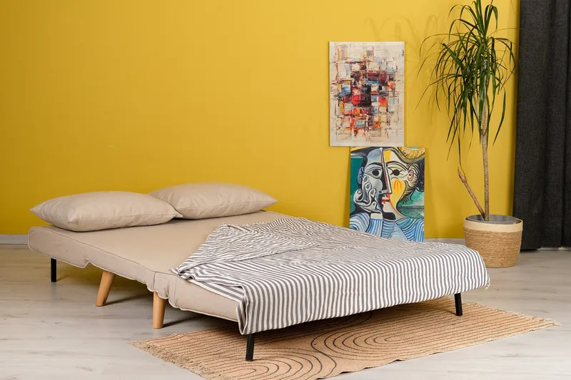 Daigo 2-sits Fällbar Framåtbäddad Bäddsoffa 120x180 cm i Tyg - Beige - Möbler - Soffa - Bäddsoffa - 2 sits bäddsoffa