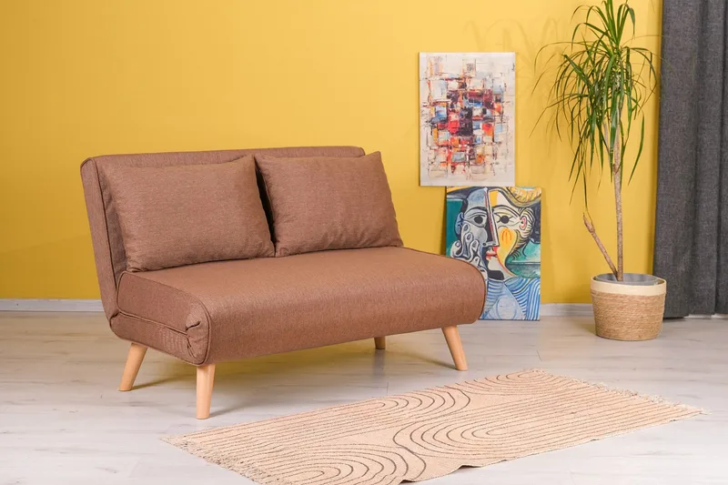 Daigo 2-sits Fällbar Framåtbäddad Bäddsoffa 120x180 cm i Tyg - Brun - Möbler - Soffa - Bäddsoffa - 2 sits bäddsoffa