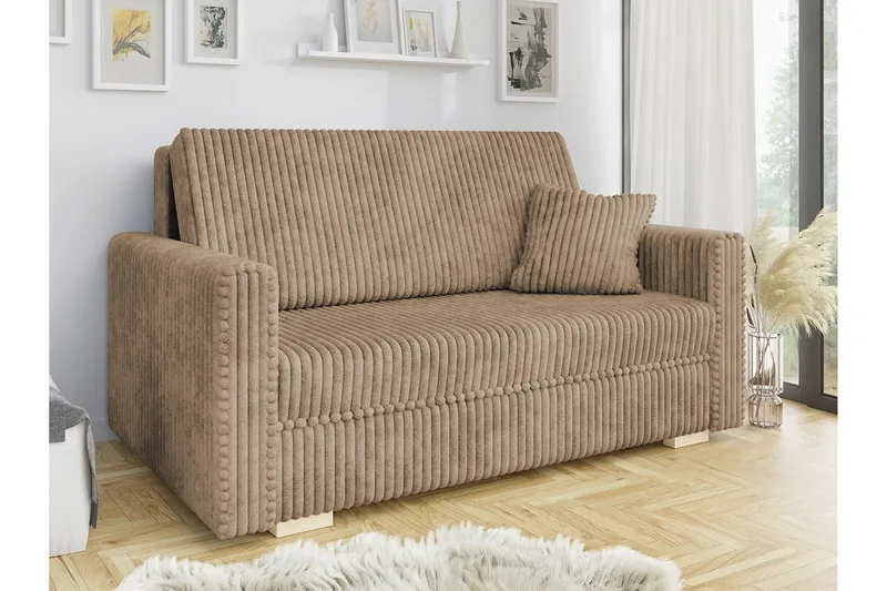 Denegal 2-sits liten bäddsoffa i Sammet - Beige - Möbler - Soffa - Bäddsoffa - 2 sits bäddsoffa