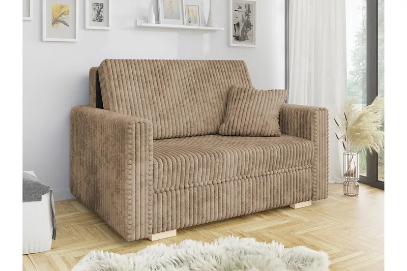 Denegal 2-sits liten bäddsoffa i Sammet - Beige - Möbler - Soffa - Bäddsoffa - 2 sits bäddsoffa