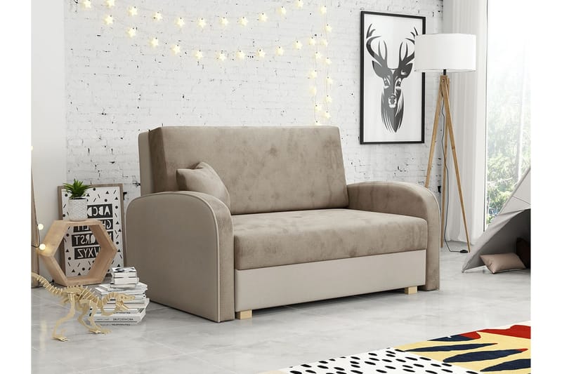 Denegal 2-sits liten bäddsoffa i Sammet - Beige - Möbler - Soffa - Bäddsoffa - 2 sits bäddsoffa