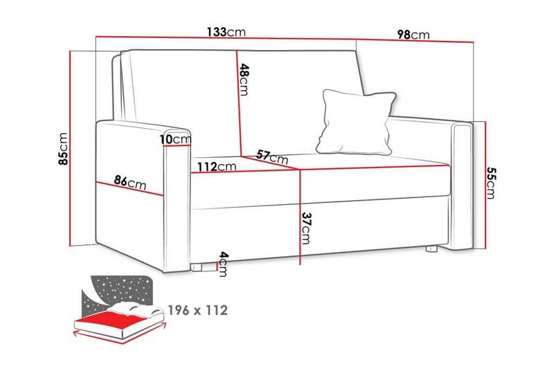 Denegal 2-sits liten bäddsoffa i Tyg - Blå - Möbler - Soffa - Bäddsoffa - 2 sits bäddsoffa