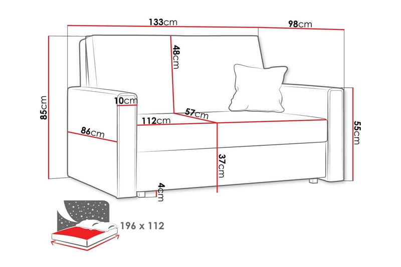 Denegal 2-sits liten bäddsoffa i Tyg - Grå - Möbler - Soffa - Bäddsoffa - 2 sits bäddsoffa