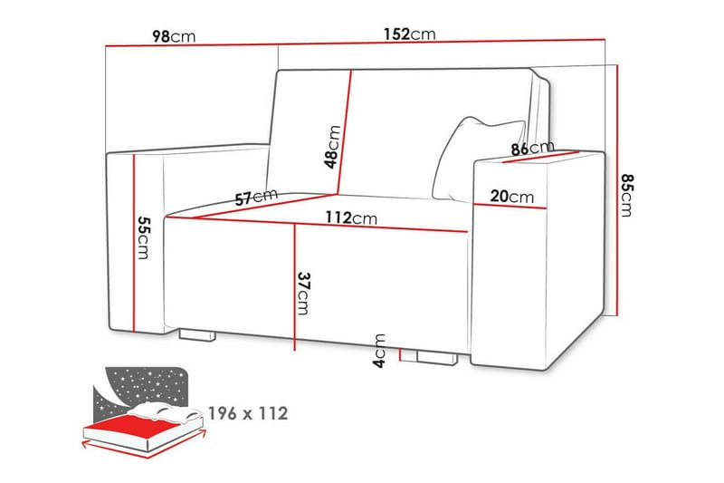 Denegal 2-sits liten bäddsoffa i Tyg - Grå - Möbler - Soffa - Bäddsoffa - 2 sits bäddsoffa