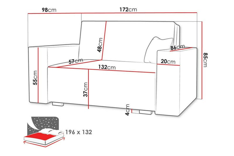 Denegal 2-sits liten bäddsoffa i Tyg - Grå - Möbler - Soffa - Bäddsoffa - 2 sits bäddsoffa