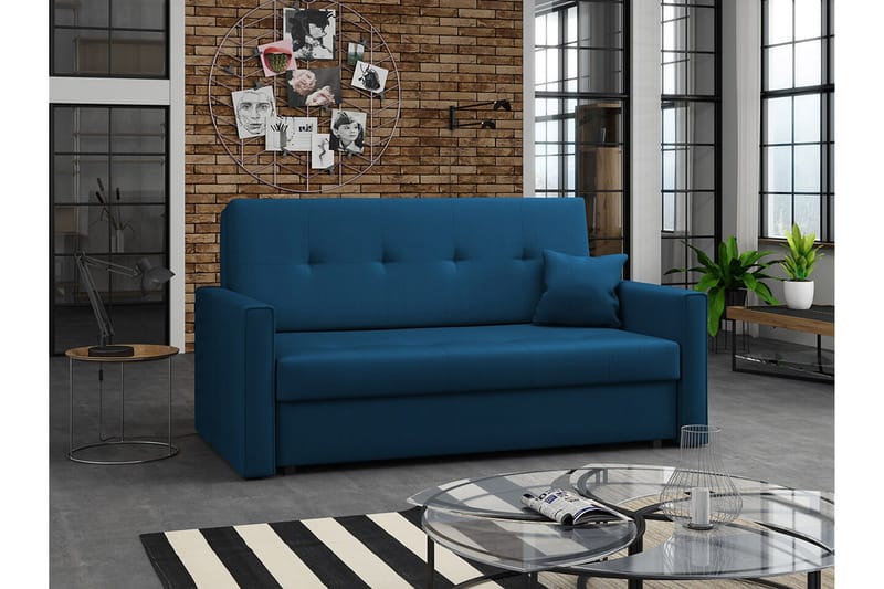 Denegal 2-sits liten bäddsoffa i Plysch - Blå - Möbler - Soffa - Bäddsoffa - 2 sits bäddsoffa