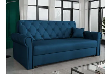 Denegal 2-sits liten bäddsoffa i Plysch - Blå - Möbler - Soffa - Bäddsoffa - 2 sits bäddsoffa