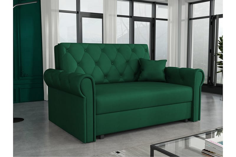 Denegal 2-sits liten bäddsoffa i Plysch - Grön - Möbler - Soffa - Bäddsoffa - 2 sits bäddsoffa