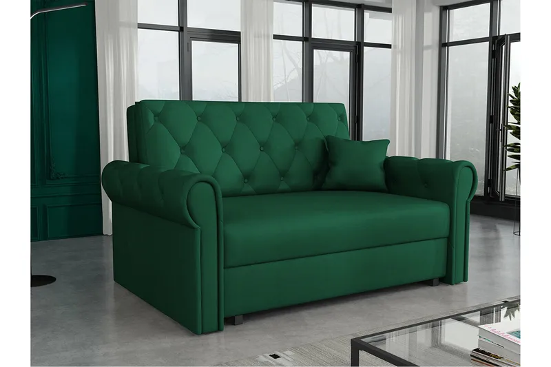 Denegal 2-sits liten bäddsoffa i Plysch - Grön - Möbler - Soffa - Bäddsoffa - 2 sits bäddsoffa