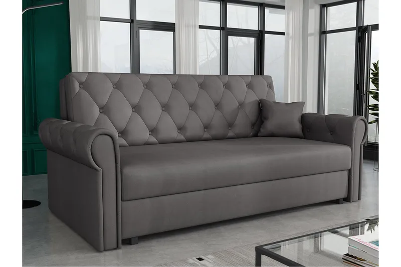 Denegal 2-sits liten bäddsoffa i Plysch - Grå - Möbler - Soffa - Bäddsoffa - 2 sits bäddsoffa