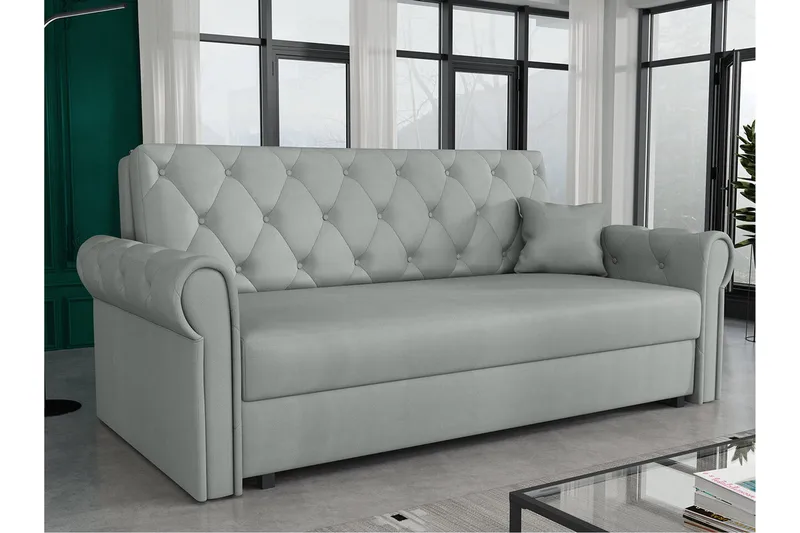 Denegal 2-sits liten bäddsoffa i Plysch - Grå - Möbler - Soffa - Bäddsoffa - 2 sits bäddsoffa