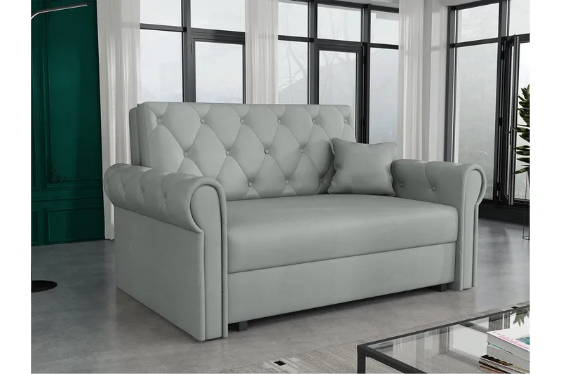 Denegal 2-sits liten bäddsoffa i Plysch - Grå - Möbler - Soffa - Bäddsoffa - 2 sits bäddsoffa