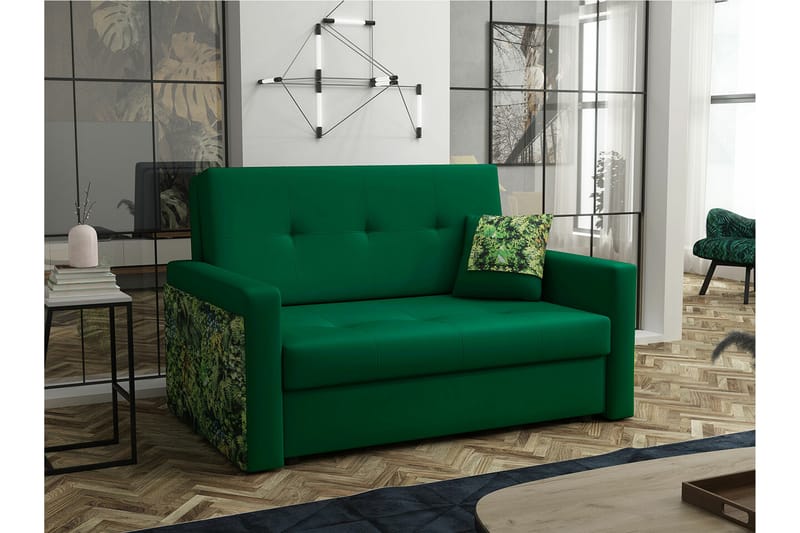 Denegal 2-sits liten bäddsoffa i Plysch - Grön - Möbler - Soffa - Bäddsoffa - 2 sits bäddsoffa