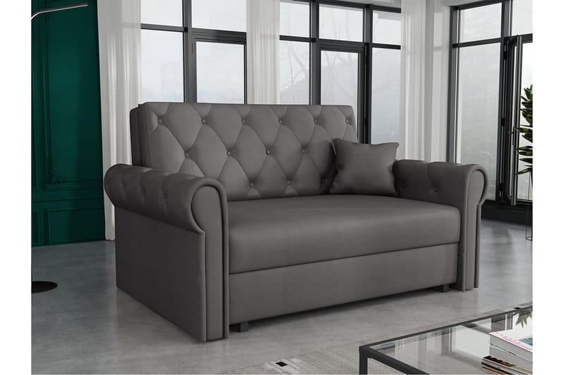 Denegal 2-sits liten bäddsoffa i Plysch - Grå - Möbler - Soffa - Bäddsoffa - 2 sits bäddsoffa