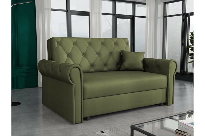 Denegal 2-sits liten bäddsoffa i Plysch - Grön - Möbler - Soffa - Bäddsoffa - 2 sits bäddsoffa