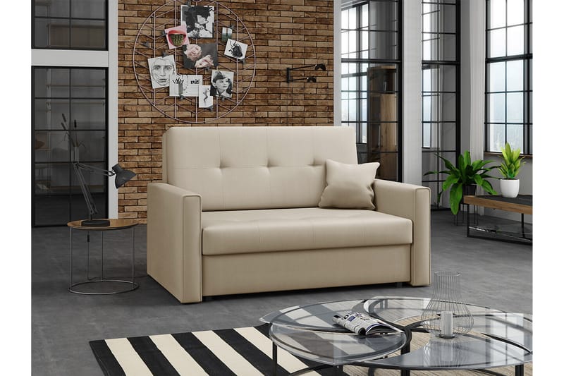 Denegal 2-sits liten bäddsoffa i Plysch - Beige - Möbler - Soffa - Bäddsoffa - 2 sits bäddsoffa