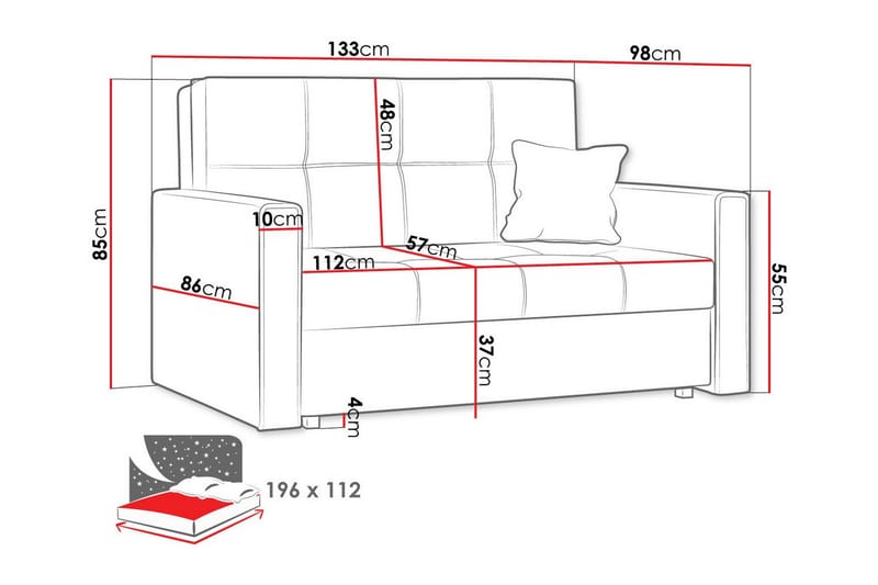 Denegal 2-sits liten bäddsoffa i Plysch - Grå - Möbler - Soffa - Bäddsoffa - 2 sits bäddsoffa