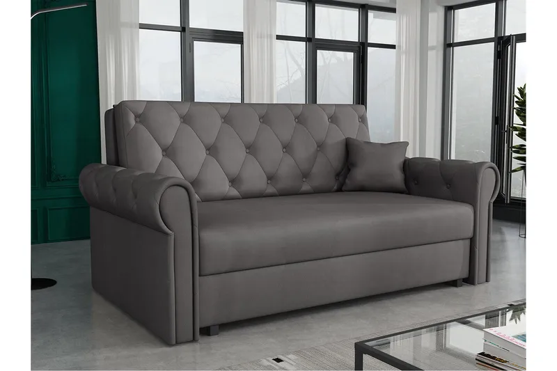 Denegal 2-sits liten bäddsoffa i Plysch - Grå - Möbler - Soffa - Bäddsoffa - 2 sits bäddsoffa