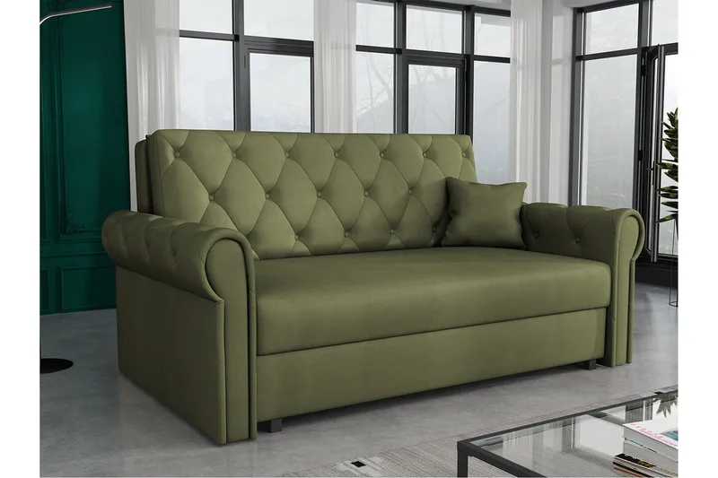 Denegal 2-sits liten bäddsoffa i Plysch - Grön - Möbler - Soffa - Bäddsoffa - 2 sits bäddsoffa