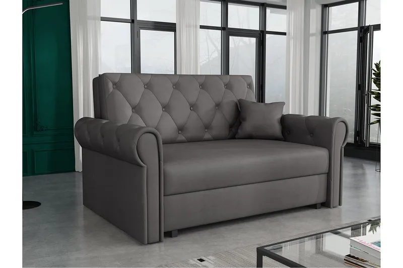 Denegal 2-sits liten bäddsoffa i Plysch - Grå - Möbler - Soffa - Bäddsoffa - 2 sits bäddsoffa