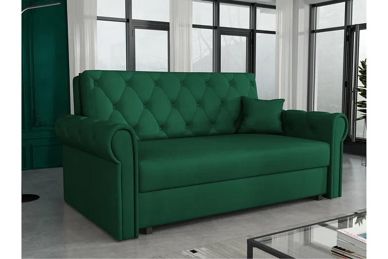 Denegal 2-sits liten bäddsoffa i Plysch - Grön - Möbler - Soffa - Bäddsoffa - 2 sits bäddsoffa