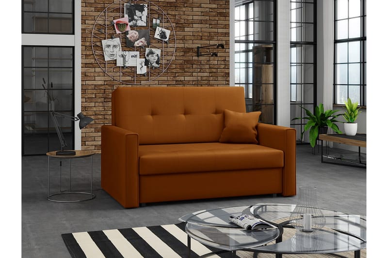 Denegal 2-sits liten bäddsoffa i Plysch - Gul - Möbler - Soffa - Bäddsoffa - 2 sits bäddsoffa