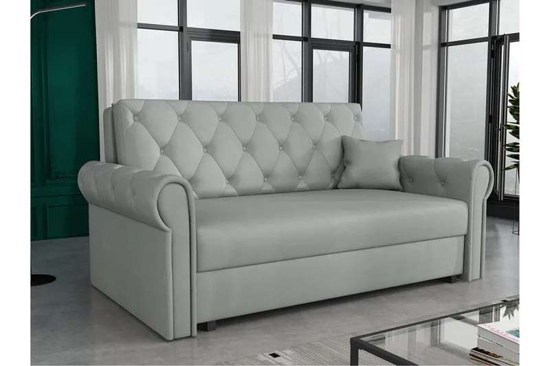 Denegal 2-sits liten bäddsoffa i Plysch - Grå - Möbler - Soffa - Bäddsoffa - 2 sits bäddsoffa