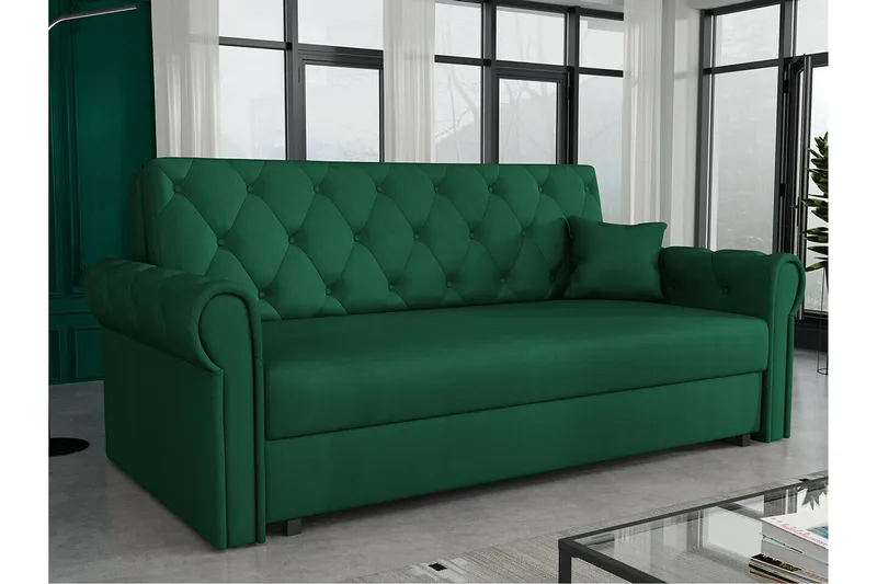 Denegal 2-sits liten bäddsoffa i Plysch - Grön - Möbler - Soffa - Bäddsoffa - 2 sits bäddsoffa