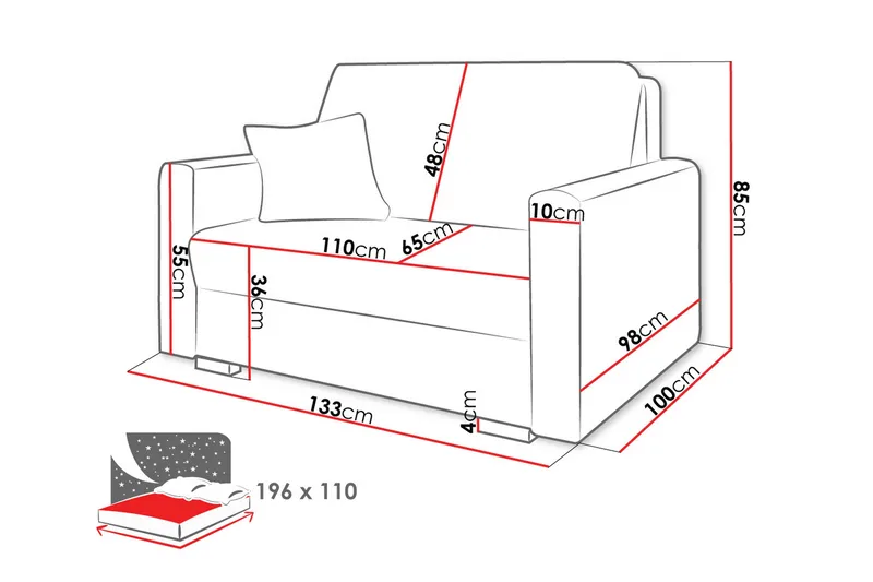 Denegal 2-sits liten bäddsoffa i Plysch - Grå - Möbler - Soffa - Bäddsoffa - 2 sits bäddsoffa