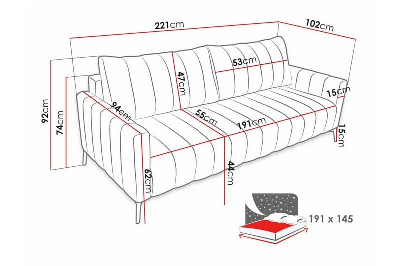 Graystone 2-sits Bäddsoffa NO_BRAND Dark grey - Möbler - Soffa - Bäddsoffa - 2 sits bäddsoffa