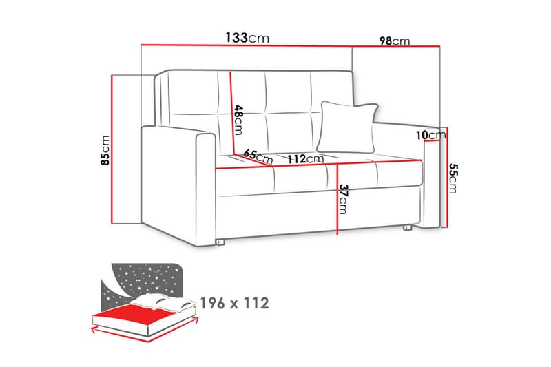 Hedensö Bäddsoffa - Svart/Röd - 2 sits bäddsoffa - Sammetssoffa