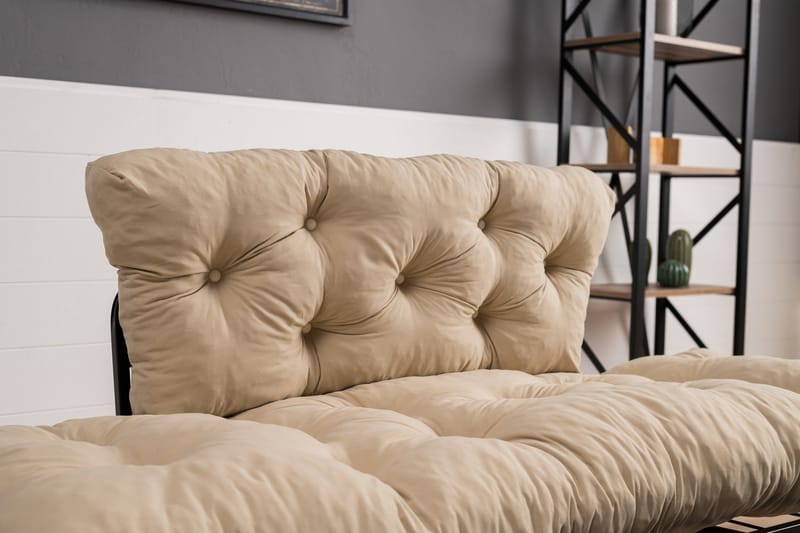 Jenica 2-sits Fällbar Bäddsoffa i Tyg med Metallben - Beige - Möbler - Soffa - Bäddsoffa - 2 sits bäddsoffa