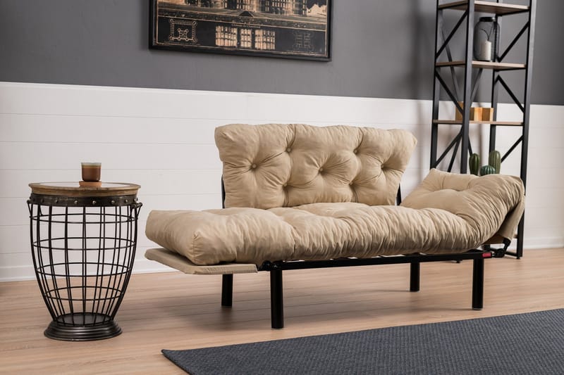 Jenica 2-sits Fällbar Bäddsoffa i Tyg med Metallben - Beige - Möbler - Soffa - Bäddsoffa - 2 sits bäddsoffa