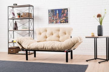 Jenica 2-sits Fällbar Bäddsoffa i Tyg med Metallben - Beige - Möbler - Soffa - Bäddsoffa - 2 sits bäddsoffa