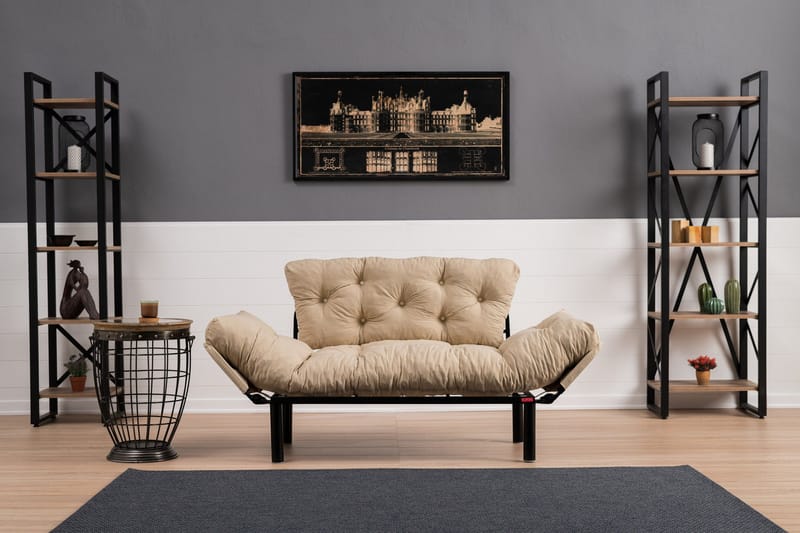 Jenica 2-sits Fällbar Bäddsoffa i Tyg med Metallben - Beige - Möbler - Soffa - Bäddsoffa - 2 sits bäddsoffa
