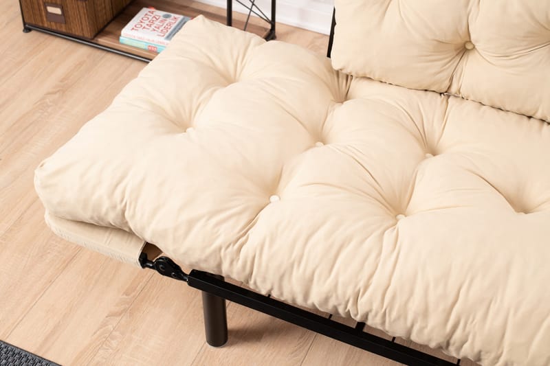 Jenica 2-sits Fällbar Bäddsoffa i Tyg med Metallben - Beige - Möbler - Soffa - Bäddsoffa - 2 sits bäddsoffa